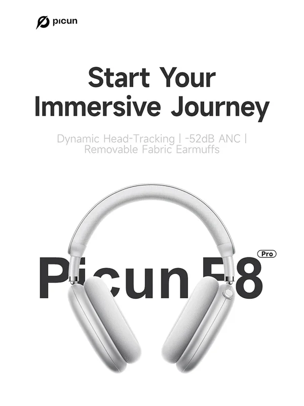 AliExpress - Picun F8 Pro ANC Draadloze hoofdtelefoon Hoofdtracking 3D Ruimtelijk audio -52dB ANC HIFI Bluetooth-headset ENC HD-microfoon APP met lage