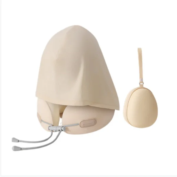 Hooded Memory Foam U-Shaped Travel Neck Pillow With Egg-Shaped Storage Pouch - Portable Polyester Travel Hoodie Pillow For Airplane Sleep And Fatigue