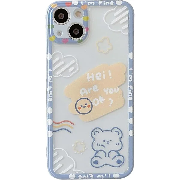 Tecknad Söt Kawaii Björn Moln Bokstäver Transparent Mjukt iPhone-skal (Transparent, iPhone Xr)