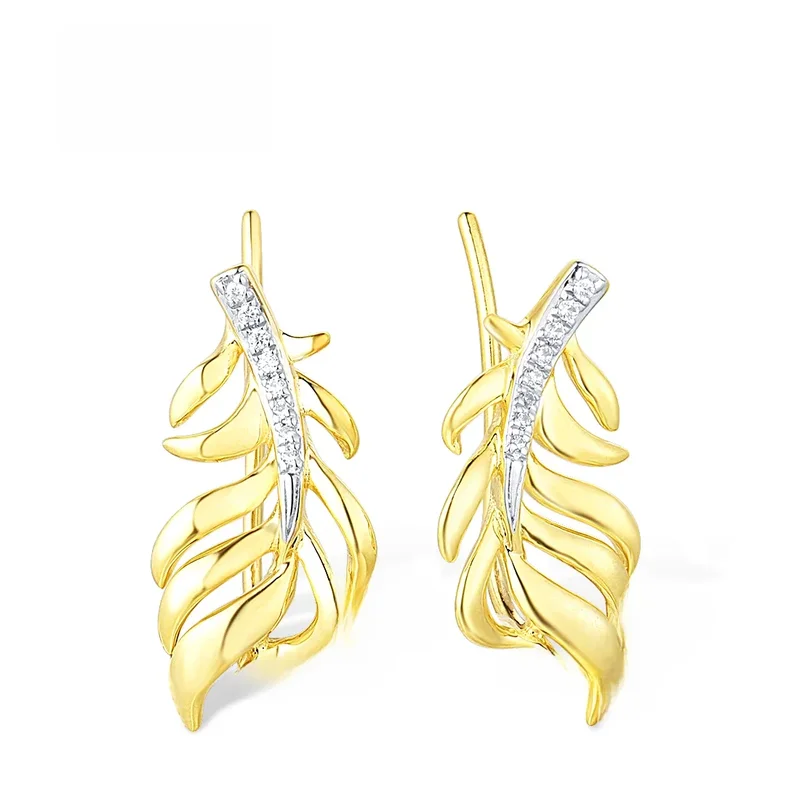 AliExpress - VISTOSO 14K 585 Gelb Gold Clip Ohrringe Für Frauen Funkelnden Diamant Anlage Blätter Cuff Ohrringe Hochzeit Geschenk Chic Feine schmuck
