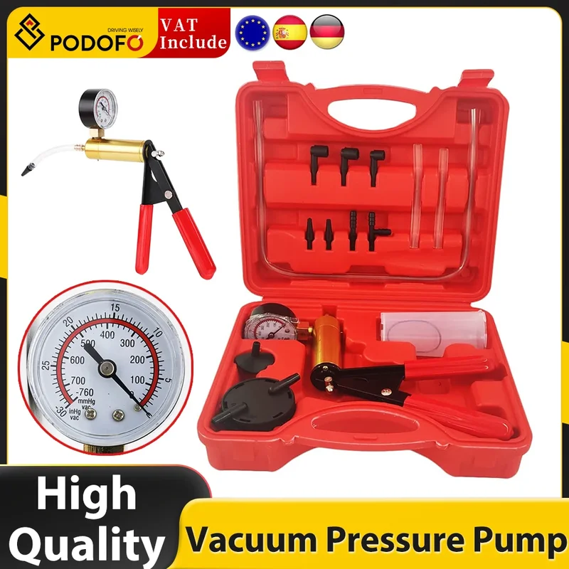 AliExpress - Podofo Handmatige Rembleeker Vacuümpomp Kit Auto Vloeistoftester Met Meter Adapter 2 In 1 Handheld Pistool Testtools Voor Auto