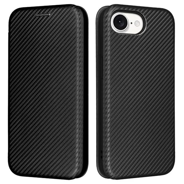 SKALO Carbon Fiber Plånboksfodral för iPhone 17e - Svart