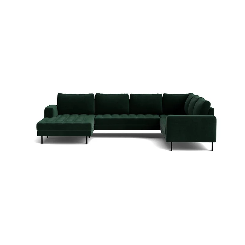 Rouge U-sofa, venstrevendt - Letto Mørkegrøn - 344/254x89cm - Blød Medium Komfort, Vendbare Hynder - Stor U Sofa til Stuen