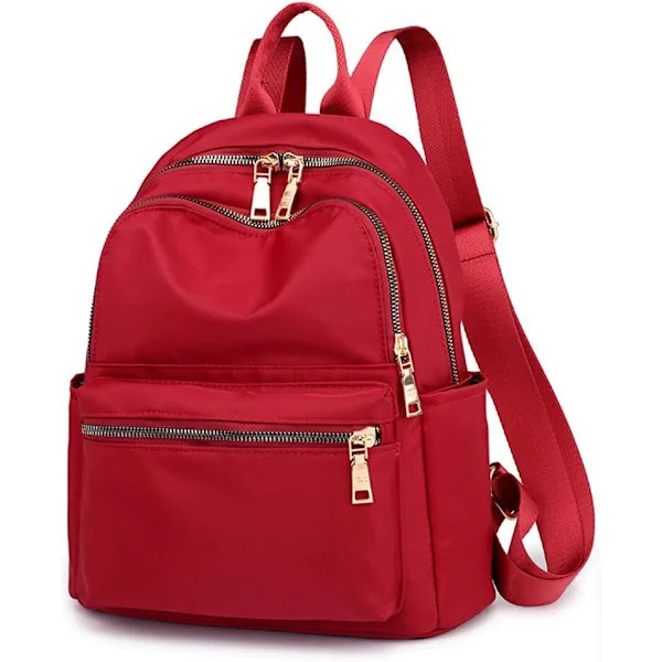 Dame Ryggsekk, Dame Liten Nylon Ryggsekk Lett Mini Ryggsekk Lommebok Reise Dagveske (Rød)