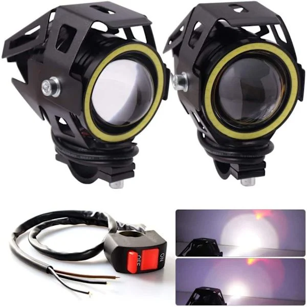 LED Ekstralys Motorsykkel Tåkelys Gult, U7 Runde Tåkelys Bil Motorsykkel Frontlykter 1 Modus 12V 24V Universal LED-lampe Kjøring Ekstralys