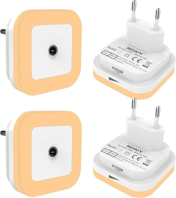 4 stk. automatiske LED-nattlamper, skumringssensor nattlampe, dimbar LED-lampe, stikkontakt nattlampe, varmhvit