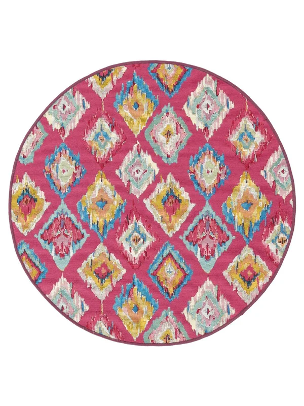 Kirra Ikat Binnen-/Buitenkleed Wasbaar Ø 100 Klein Roze/Multicolor Rond Vloerkleed