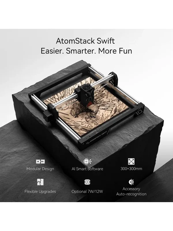 AliExpress - Machine de gravure laser ATOMSTACK Swift 12W, imprimante 3D pour le bois, l'acrylique, le cuir, zone de travail de 300x300 mm pour les 
