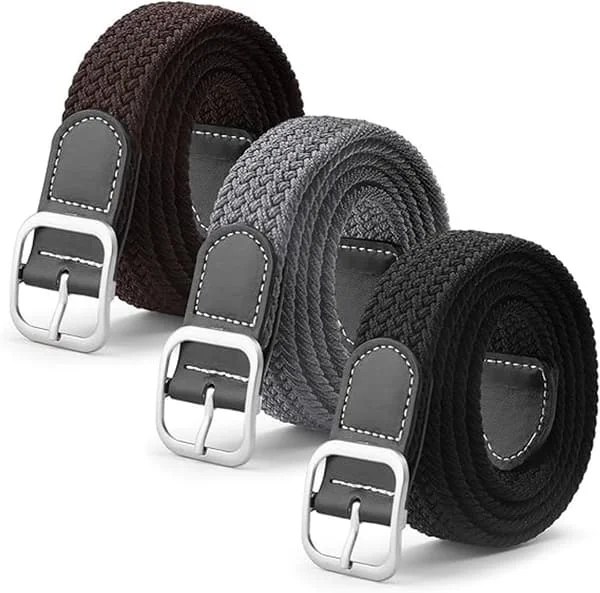 3-piece - elastic - belt - men - comfort belt - braided - unisex - trouser belt - 95 - cm - nickel-free - buckle - canvas belt