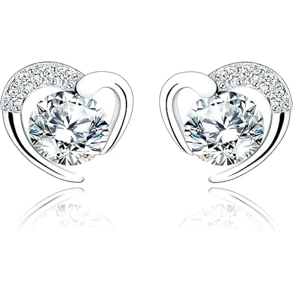 Sølv Øredobber for Kvinner, Øredobber Hvitt Gull Cubic Zirconia Hjerte Øredobber Søte Øredobber Smykker Gaver til Jenter