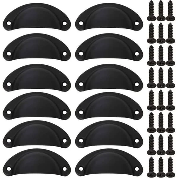 (24PCS) Seashell Cabinet Knobs, Black Cabinet Handle with Screws, Vintage Iron Handle for Cabinet Drawer, Drawer