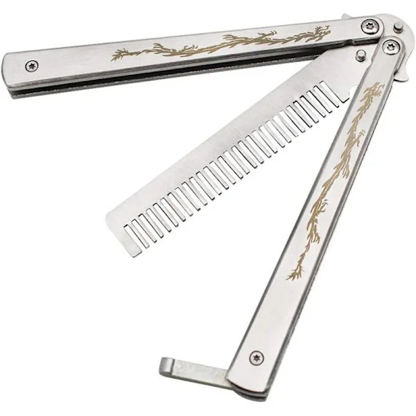 Stainless Steel Butterfly Comb Folding Comb Balisong Metal Comb T
