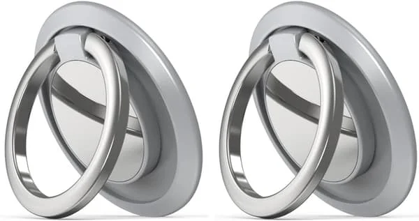 Mobiltelefon Ringhållare Ställ, 2-pack Magnetisk Telefon Ringhållare Fingerstöd 360° Rotation Klar Telefon Ringgrepp (Silver)
