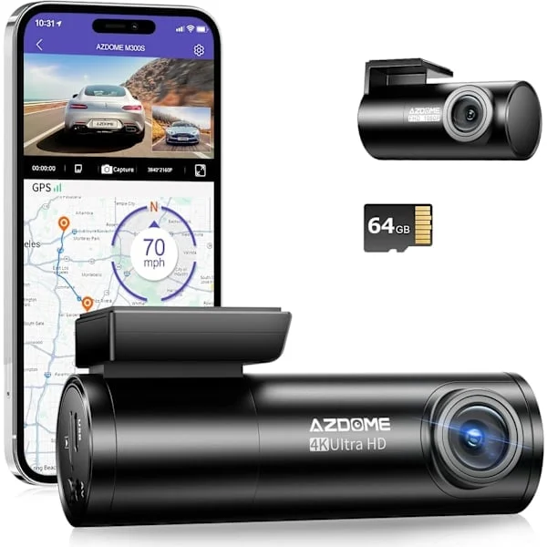 4K Dash Cam 5G WiFi GPS, WDR Super nattsyn bilkamera, G-sensor, parkeringsmodus, gratis 64 GB SD-kort, 170° vidvinkel dashcam
