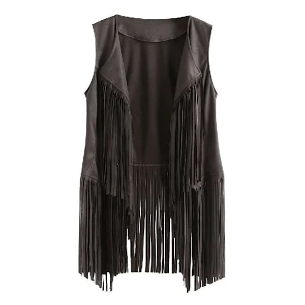 Women's Fringe Top, 70s Hippie Faux Suede Fringe Jacket Cardigan, Disco Striped Tank Top Grey 2XL Grey 2XL Grey 2XL