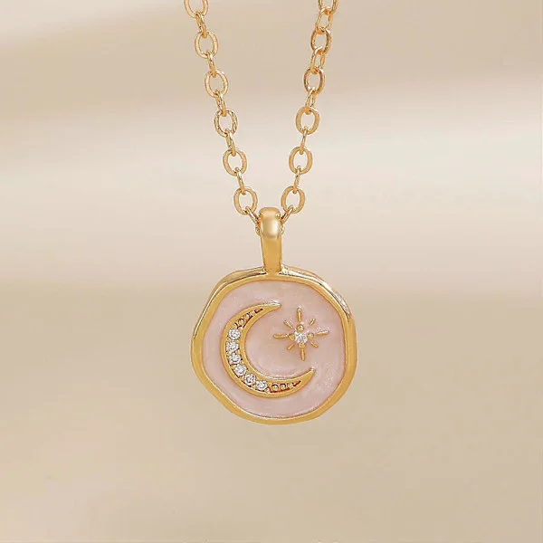 Pink Emalje Vedhæng Halskæde, Stjerne Måne Hjerte Kors Designs, Minimalistisk Guld Choker til Kvinder