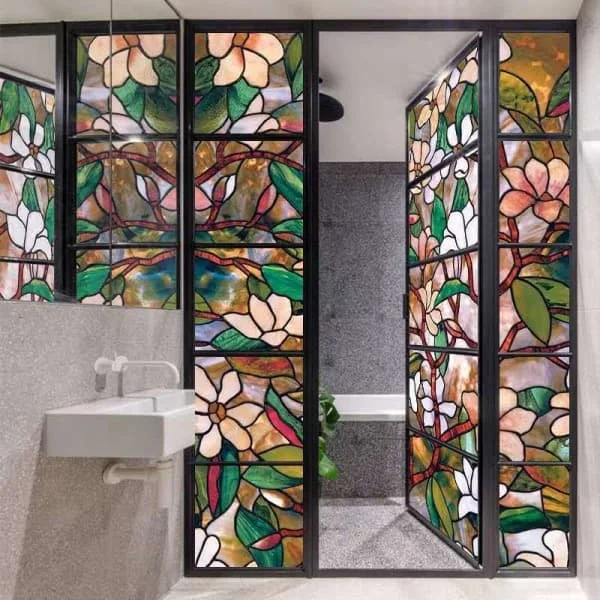 PVC Magnolia Static Glass Sticker (45*200cm), Glue-Free Window Film-FA-