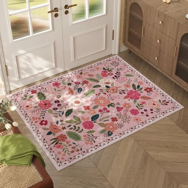 Inomhus entrématta 2x4 matta maskintvättbar boho blommig liten matta halkfri låg luggmatta för entré, kök, (beige)-FX- -3