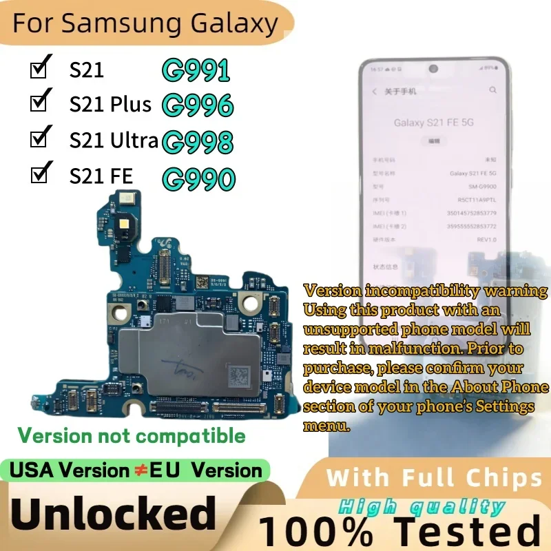 AliExpress - Carte mère déverrouillée pour Samsung Galaxy 5G S21 Ultra G991U G991B G998U G998B S21 Plus G996B G996U S21 FE G990U G990B