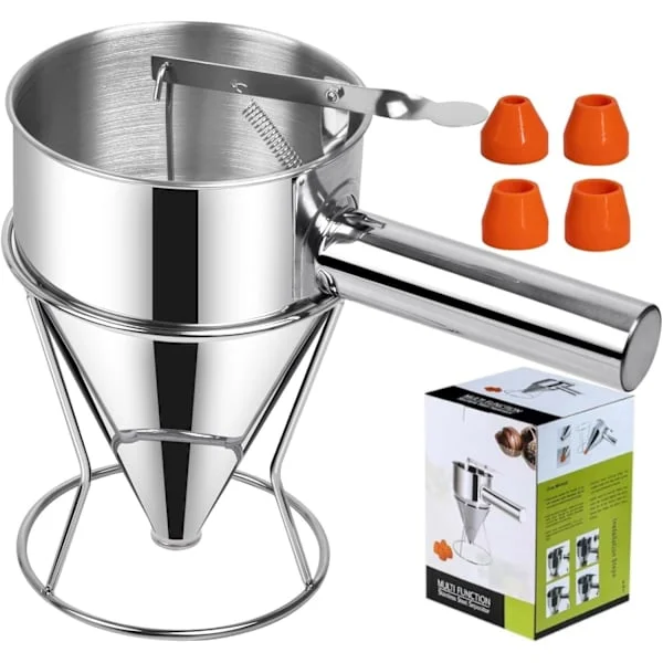 Pannekakerøre-dispenser i flere størrelser, traktkake-maskin i rustfritt stål, stempelrøre-dispenser for pannekaker, cupcakes, crêpes, muffins, vafler