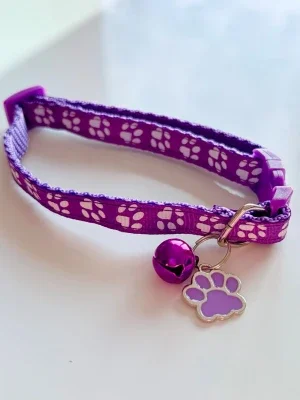 Lila katt halsband med tassmönster