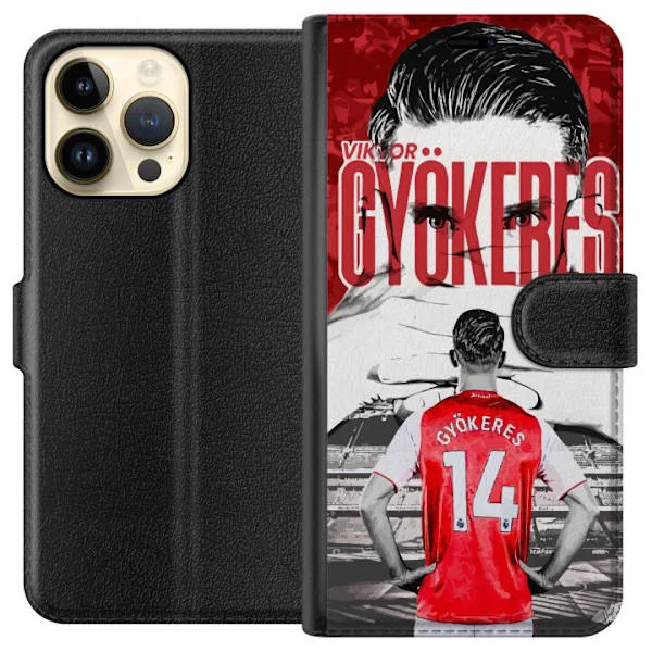 Kompatibelt Plånboksfodral till Apple iPhone 14 Pro Max Viktor Gyökeres Arsenal - Fotbollsmotiv med tröja nummer 14 på arenan