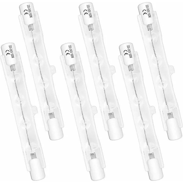 6-pack R7S 78mm 100W 230V Halogenlampor, Dimbara Halogenrör, 2700K Varmvitt Ljus, 1500LM Ljusflöde, Linjära Halogenspotlights, Ide