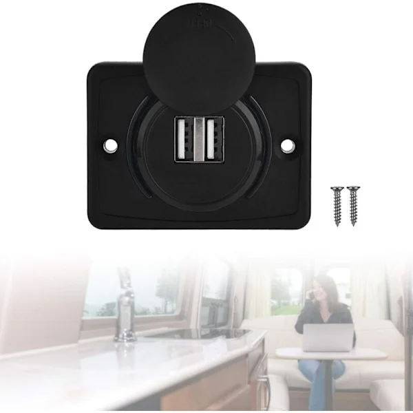 12V Bil USB Uttag Infällt Montage, Bil USB Laddare, Dubbel USB Laddaruttagsadapter 2 Portar, USB 3.1A 12V LED Vattentät Laddningspanel för Husbil Båt 