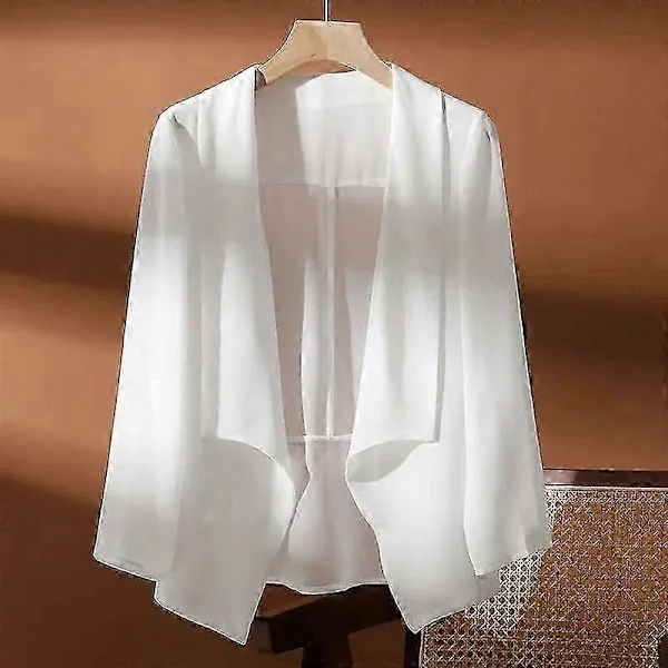 【BQ】Light Chiffon Women's Summer Jacket - Short-Sleeved Cardigan with Sun Protection and Straps for Air-Conditioned Spaces white