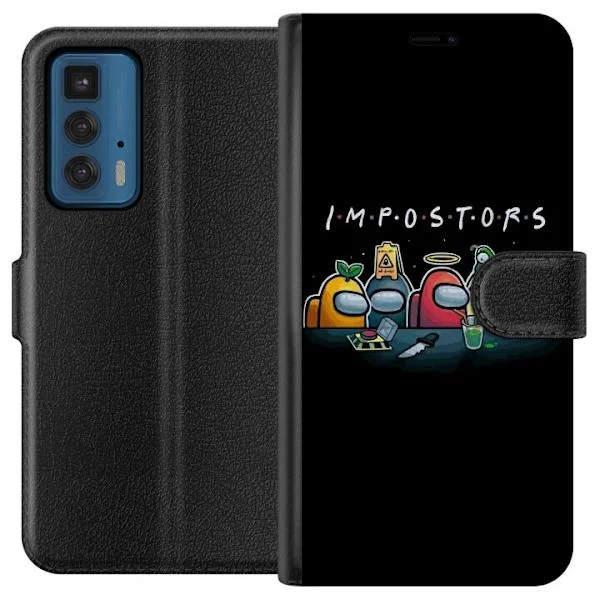 Kompatibelt Plånboksfodral till Motorola Edge 20 Pro Färgglada rymdfigurer kring bord med humoristiskt mysterietema på mörk bakgrund
