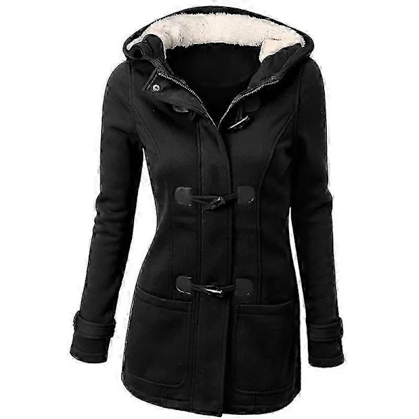 Women's Outerwear Winter Warm Hooded Coat Windproof Long Sleeve Thick Parka Black