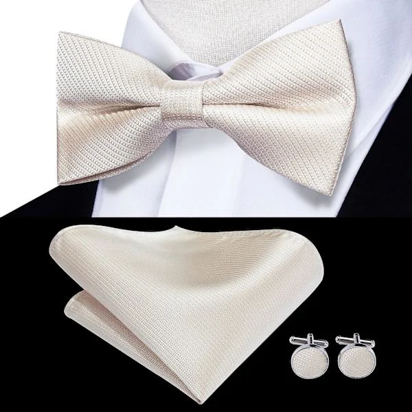 Dropshipping Solid Silk Mens Bow Tie Hanky Manschettknappar Set Förknuten Fjärilsknut Fluga Grossist För Man Bröllop Affärer
