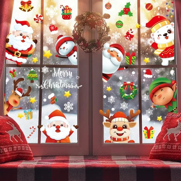 120 st Jul Fönsterdekorationer, 9 ark Återanvändbara Jul Fönsterdekaler för Glas Vit Jul Snöflinga Fönsterdekaler-FA-