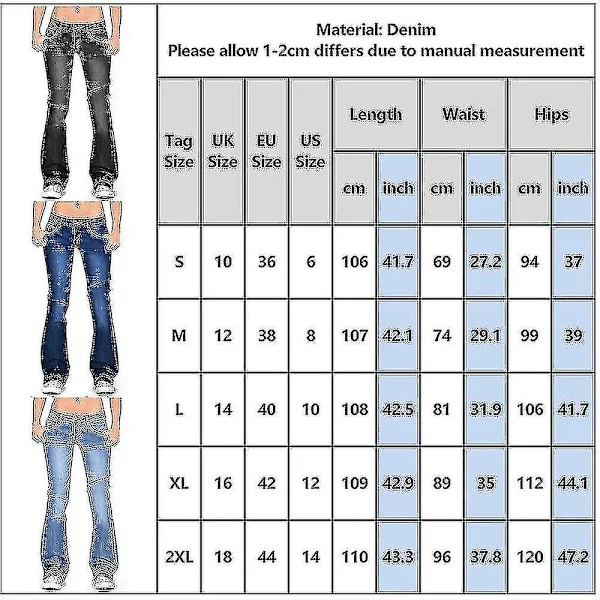 Naisten bootcut-farkut joustavat denim-housut naisten matalavyötäröiset leveälahkeiset housut