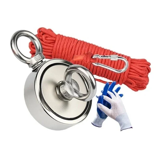 Magneettinen kalastussarja 300 kg vahva vetovoima neodyymi pyöreä magneetti kaksipuolisella renkaalla veden talteenottoon