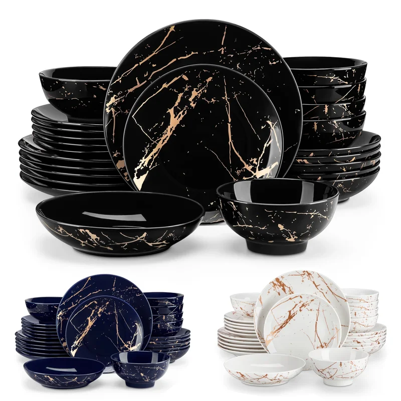 AliExpress - LOVECASA 24-teiliges Geschirrset mit goldener Spritzglasur, Porzellanteller, Geschirrset mit 6-teiligem Speiseteller/Dessert/Suppenteller