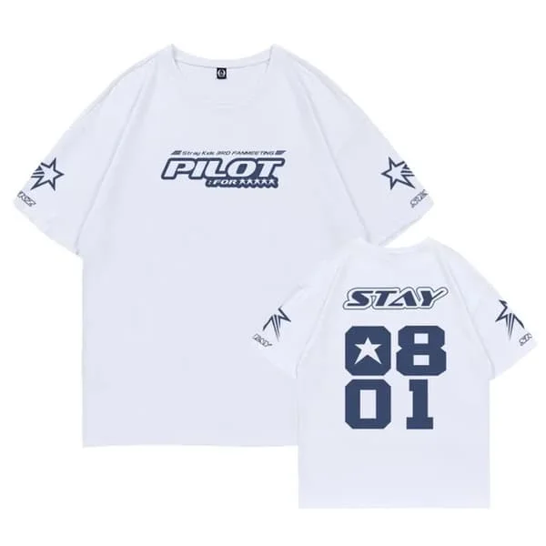 Stray Kids Sama T-paita Naiset Miehet SKZ 3. FM Pilot For 5 Stars Konsertti Puuvilla T-paita Kpop Kesä Lyhythihainen Poika Tytöt Tee White-FA3-