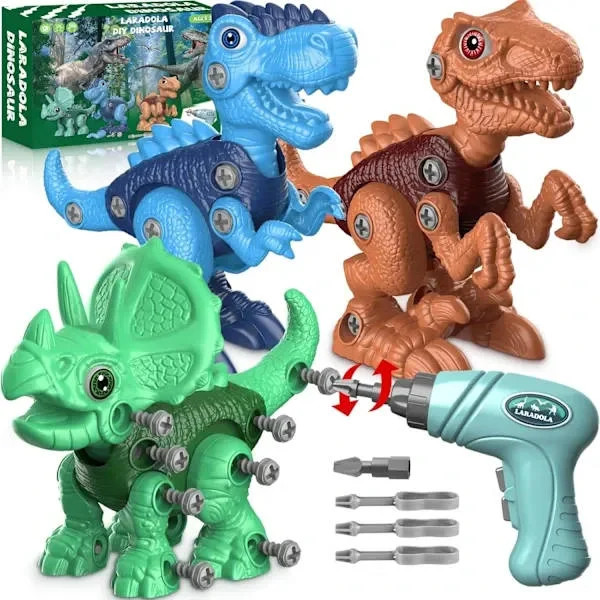 Dinosaur Toys for 3 4 5 6 7 8 Year Old Boys, Kids Take Apart STEM Construction Toys with Electric Drill, A