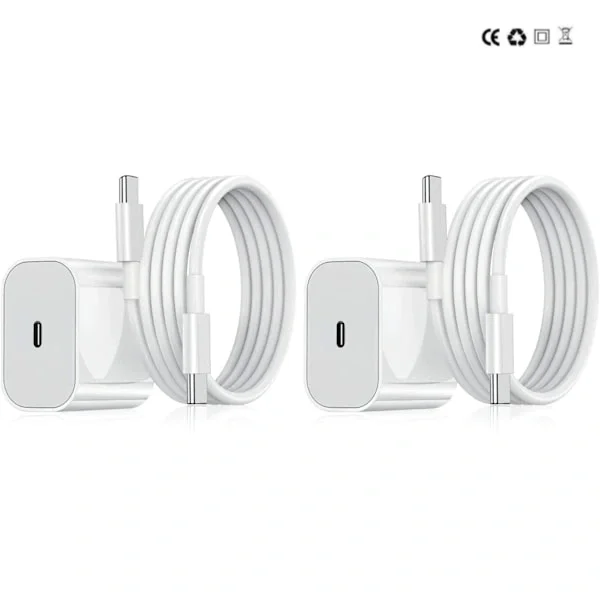 2-pakning - Lader for iPhone - Hurtiglader - Adapter + Kabel 20W Hvit 2-pakning Samsung (NT) 2-Pakning Samsung 2-Pakning