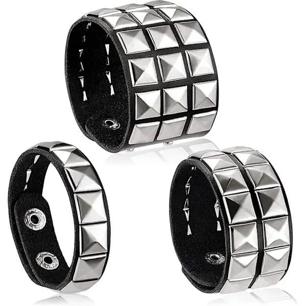 3 stk. læder nitte punk armbånd til mænd kvinder 80'er nitte goth rock armbånd søm nitte manchet armbånd unisex metal