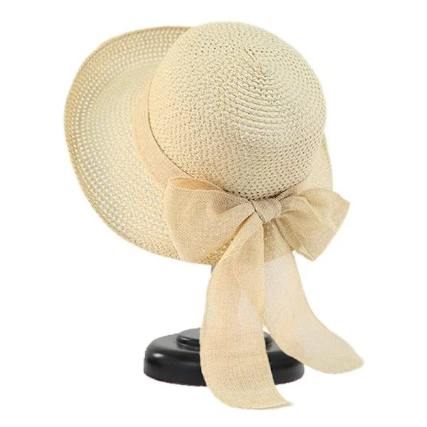 Solhat Foldbar Hat til Dame Kvinder Sommer Solhat Rullet Kant Strand Solhat Beige