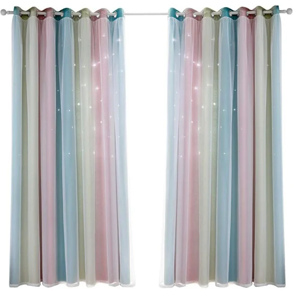 /EA/Pimennysverho makuuhuoneeseen, melua vaimentava verho, lämmöneristys, läpinäkymättömät kuviolliset verhot (53" L x 63" K (134x160cm), sateenkaari)
