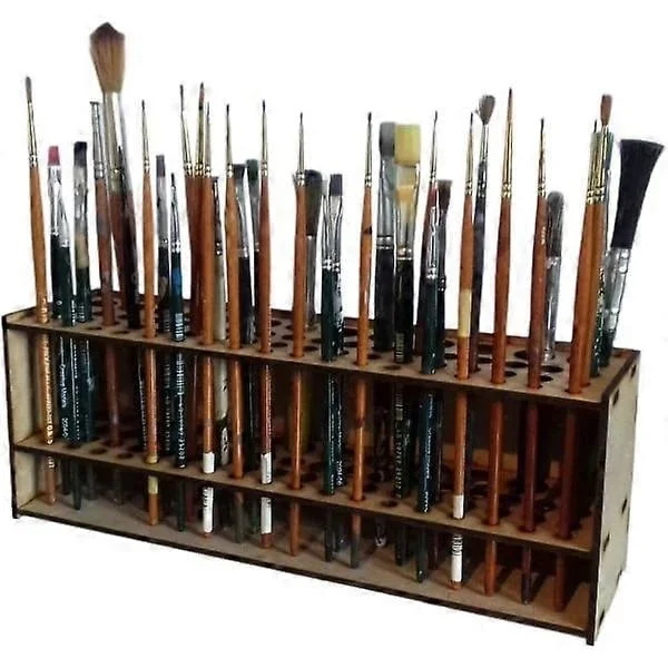 Wooden Brush Holder | 67-Hole Wooden Brush Holder | Wall-Mounted Wooden Watercolor Brush Holder for Colored Pencils Paint Brushes Makeup Brushes