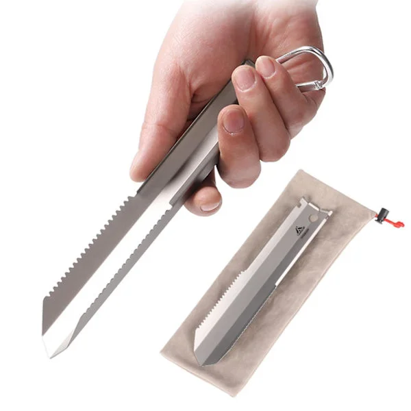 Titanium Hage Spade med Taggete Kant Utendørs Camping Vandring Ryggsekk Spade med Klips