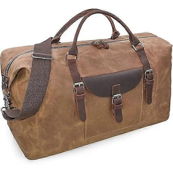 Reisebag Duffelbag Herre Skinn Weekend Overnattingsbag Vanntett Stor Canvas Reisebag Campingbag