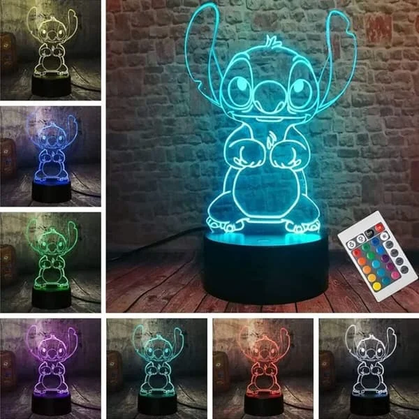 Stitch Lampe, 3D LED Smart Fjernbetjeningslampe, 16 Farver, Julegave, Børneværelsesdekoration, Julegave (D)