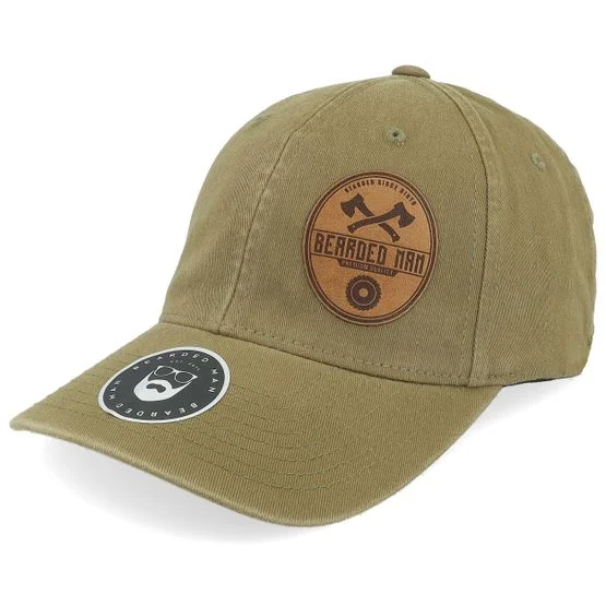 Bearded Man - Grønn flexfit Caps - Wood Work Emblem Washed Cotton Dad Cap @ Hatstore