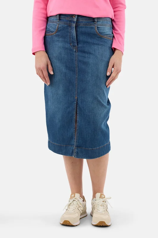 BRANDTEX - Denim Nederdel - Blå - Frontslids