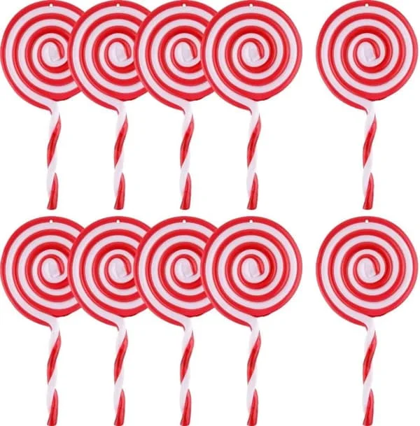 10 Pieces Gingerbread Man Christmas Tree Ornaments, Lollipop Christmas Tree Decorations, Red and White Christmas Tree Ornaments (13 cm)