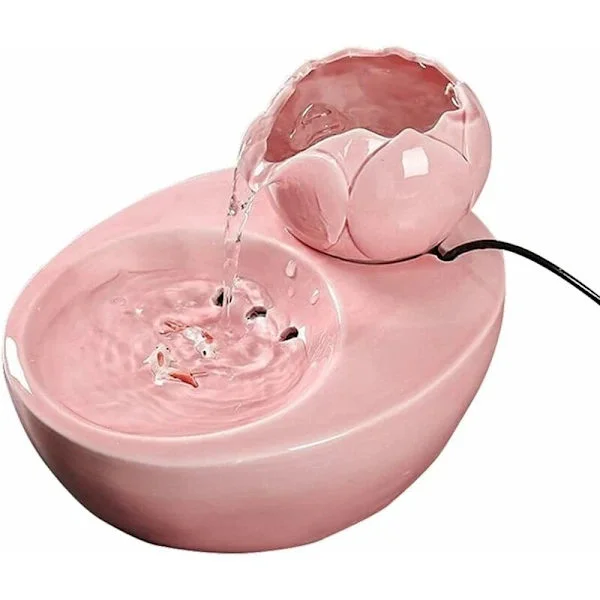 Water Fountain - Ceramic - With vertical lotus and automatic filter - Perfect for cats and pets - Pink, A